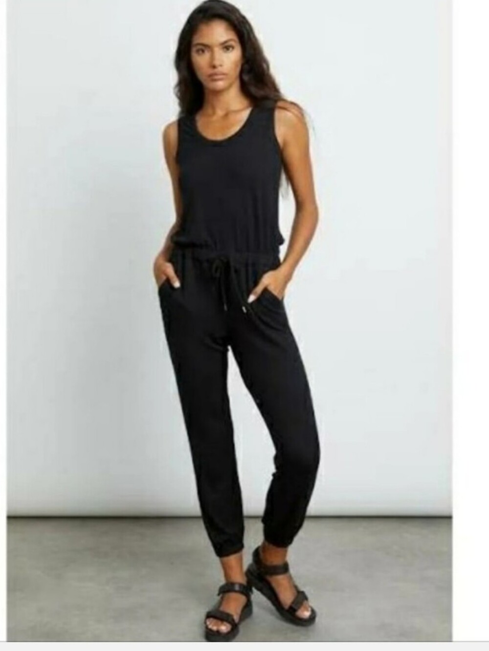 Natori Sleeveless Black Jumpsuit with Drawstring Waist Size Small